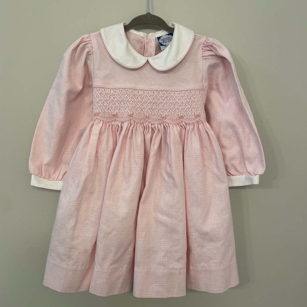 Carriage Boutiques Smocked Dress Size 18M Pink White Long Sleeve